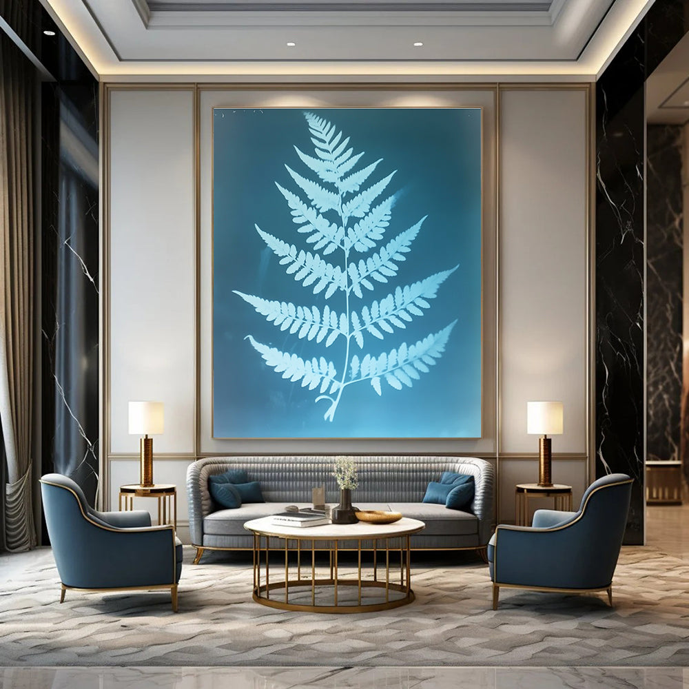 Fern Leaf Blueprint Abstract Painting for Nature - Inspired Home Offices GAB1327