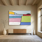 Geometric Color - Blocked Landscape Abstract Painting with Bold Outlines ABS222