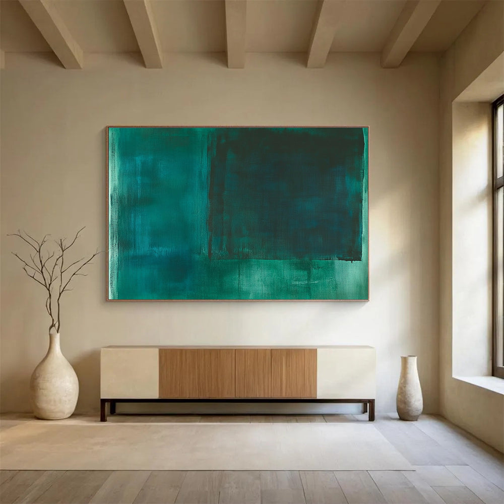 Dark Green Shades Abstract Painting with Subtle Textures ABS392
