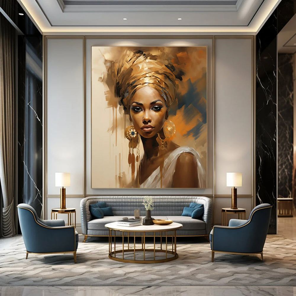 Golden - Hued Portrait Abstract Painting for Cultural - Art Spaces HENG125