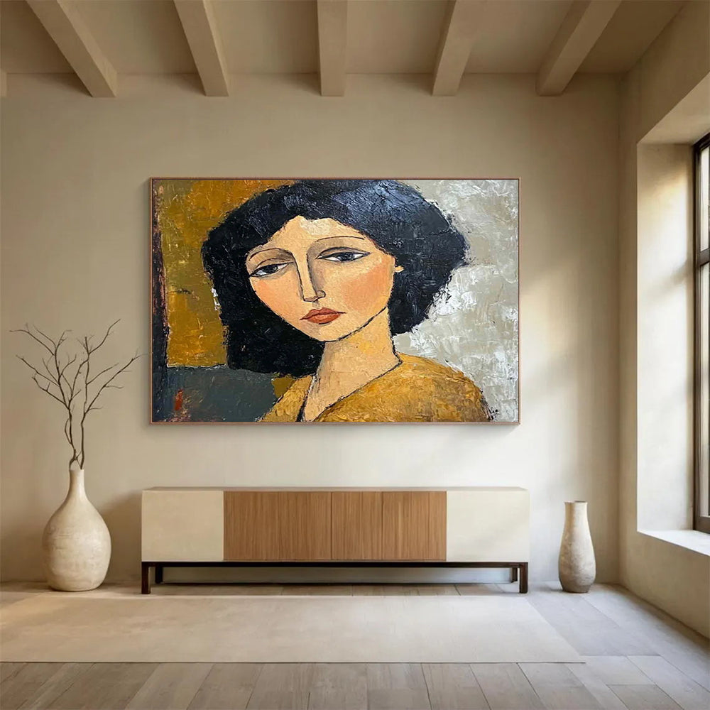 Stylized Portrait Abstract Painting for Artistic Home Libraries YHT248