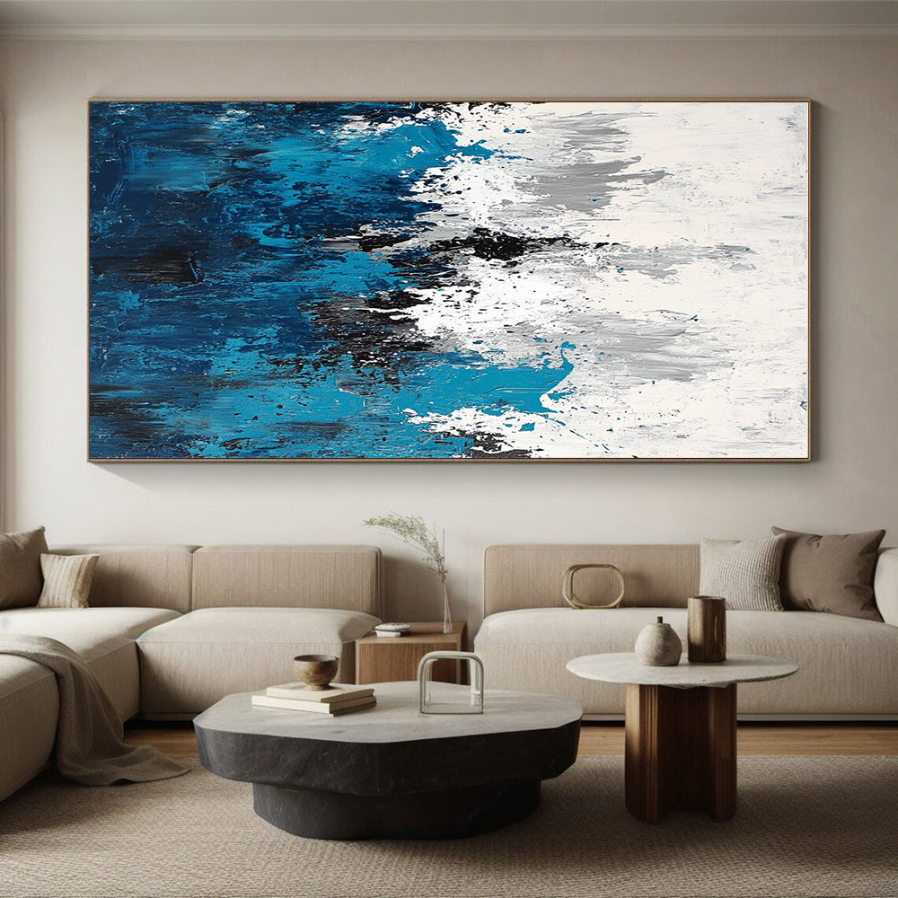 Blue White Abstract Landscape Painting with Coastal Vibes WINK572
