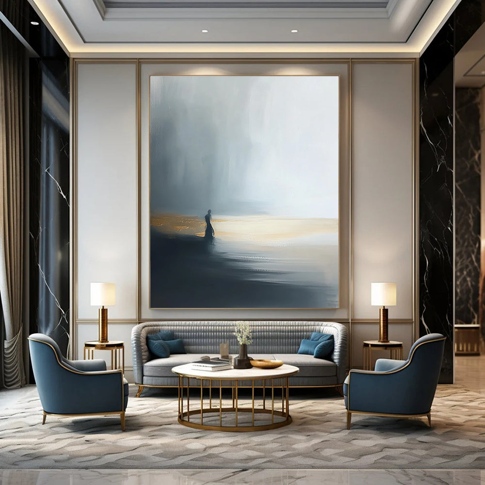 Solitary Figure by Lake - Introspective Landscape Abstract Art GAB0524