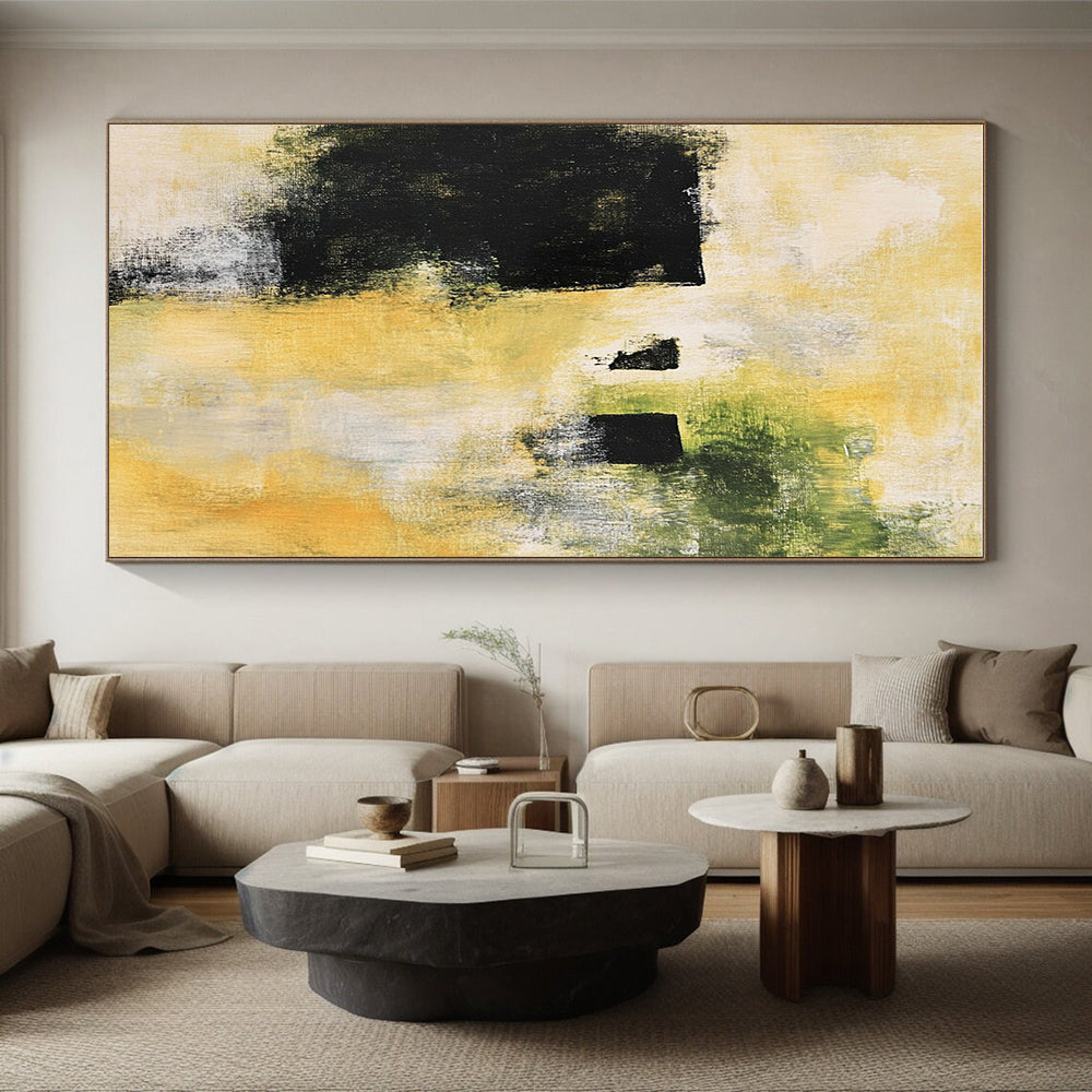 Minimalist Black Yellow Abstract Painting with Quiet Impact WINK754