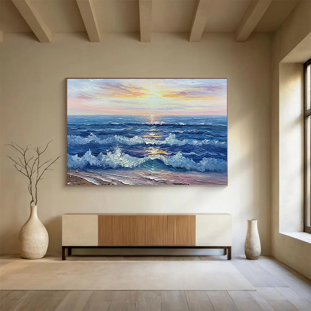 Sunset Sea Abstract Painting for Nautical - Inspired Living Rooms YHT218