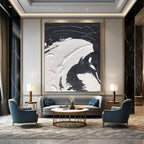 Black - White Swirl Textured Abstract Painting for Contemporary Living Rooms HENG393