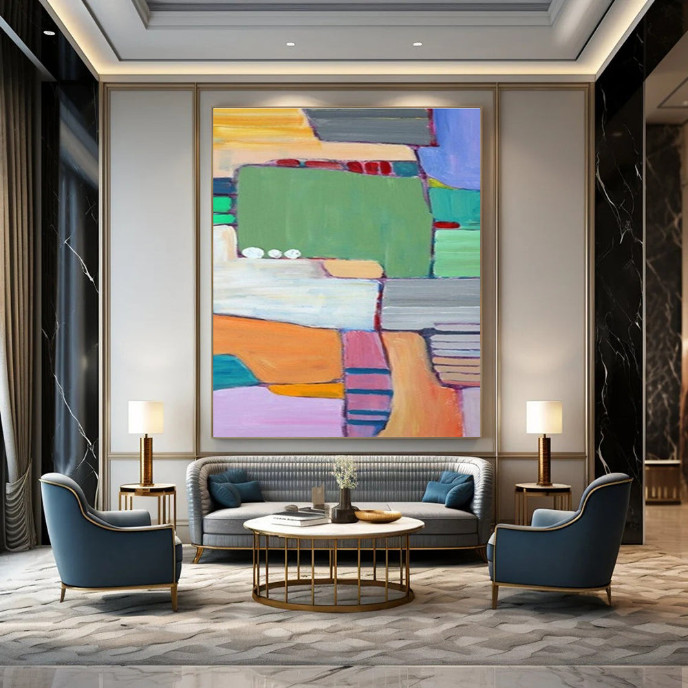 Playful Geometric Color Blocks Abstract Painting for Modern Interiors HENG262