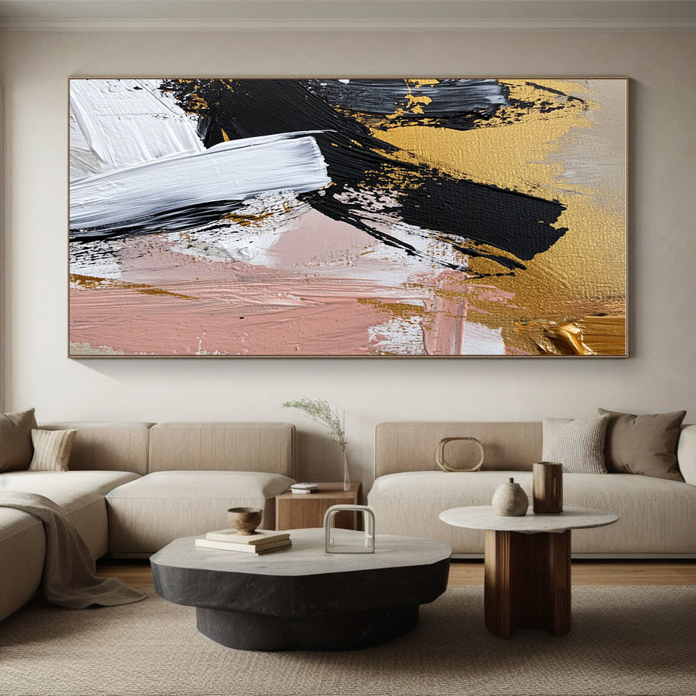 Gold Accented Abstract Strokes Abstract Painting with Luxurious Flair WINK056