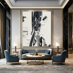 Expressive Monochrome Abstract Painting for Bold Dining Rooms HENG446