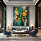 Golden Butterfly on Green Abstract Painting for Lively Interiors GAB0693