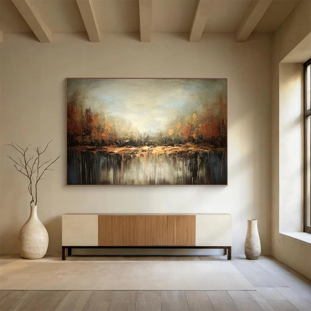Autumn Forest Reflection Abstract Painting for Seasonal Spaces YHT059