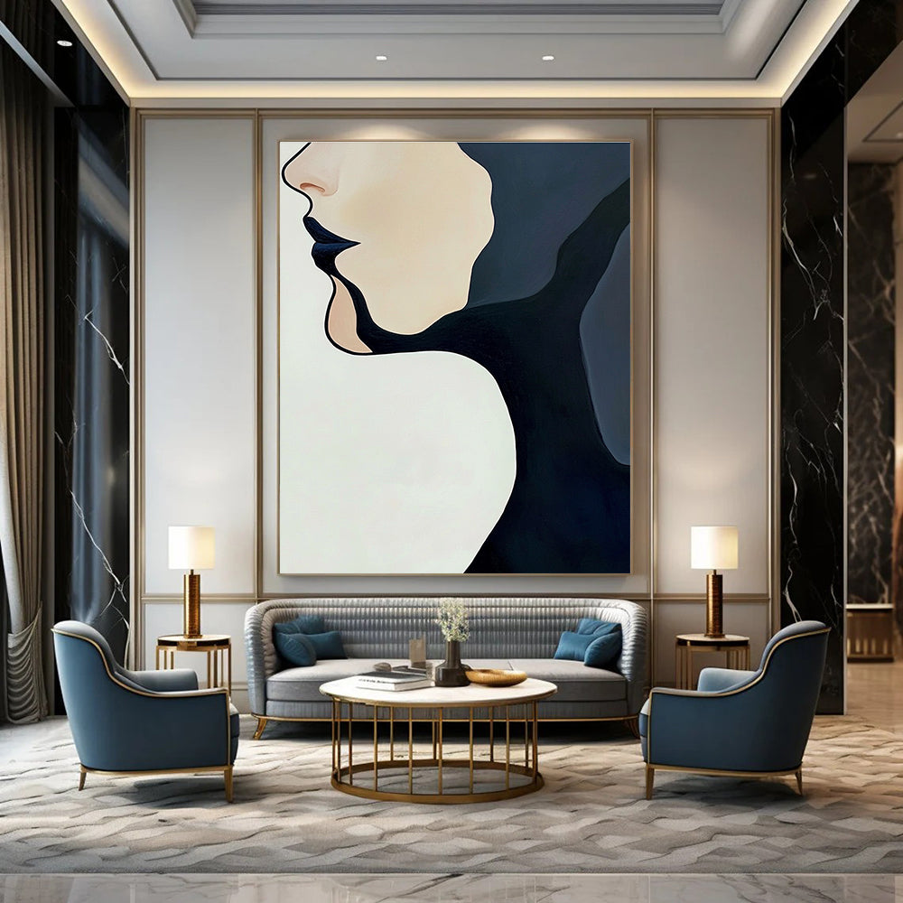 Minimalist Face Profile Abstract Painting with Clean Lines GAB0059