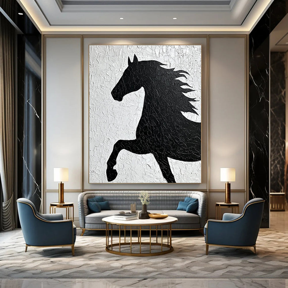 Textured Black Horse Silhouette Abstract Painting GAB0036