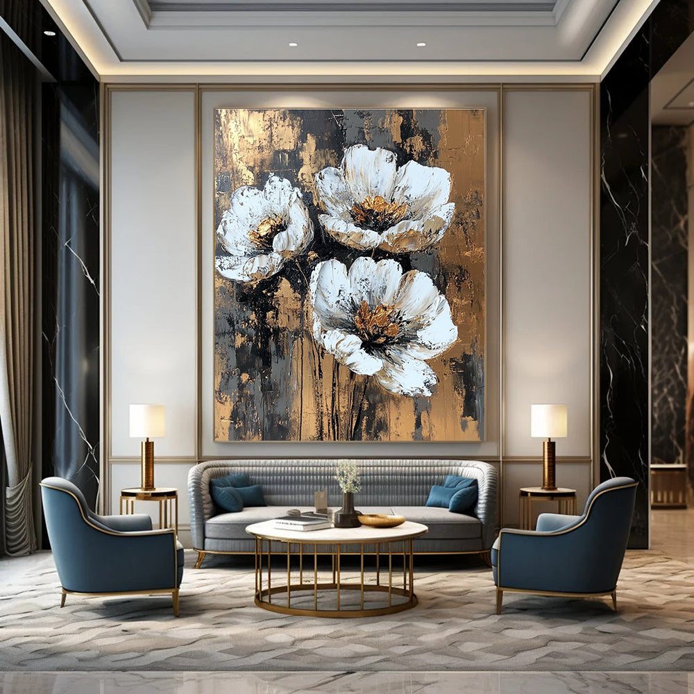 Gold - Accented Floral Abstract Painting for Luxury Dining Rooms GAB1252