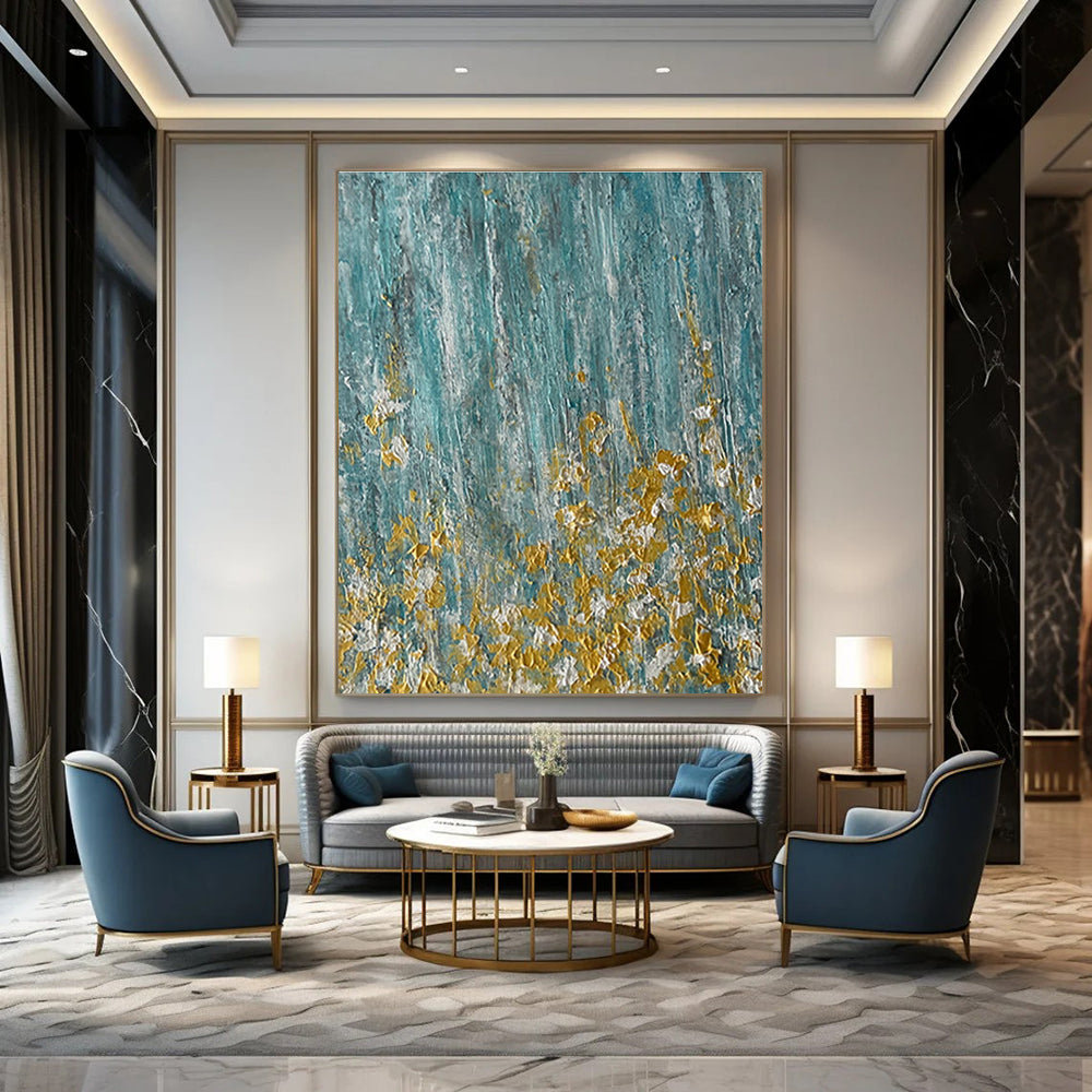 Teal with Gold Flecks Abstract Painting for Luxe Spa Retreats HENG462