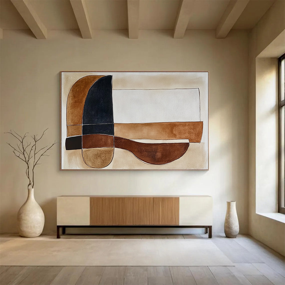 Minimalist Geometric Harmony Abstract Painting with Subtle Earthy Tones ABS552
