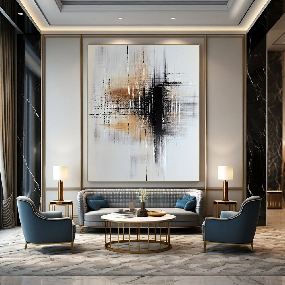 Monochrome Strokes Abstract Painting for Modern Office Spaces GAB0780
