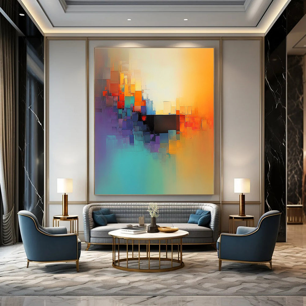 Colorful Cubist - Inspired Abstract Painting for Contemporary Art Galleries GAB1151
