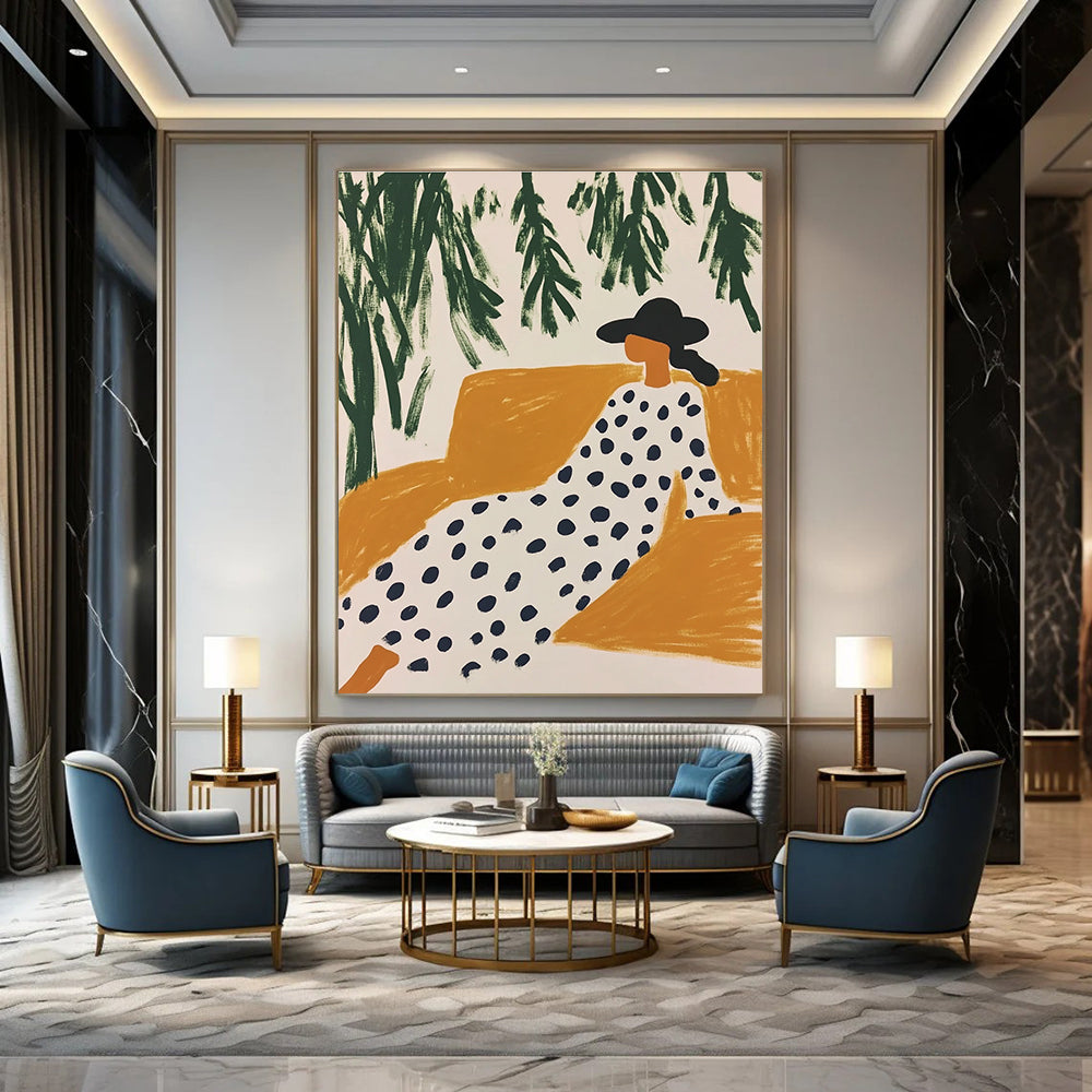 Woman Lounging Outdoors - Stylish Figurative Abstract Art GAB0422