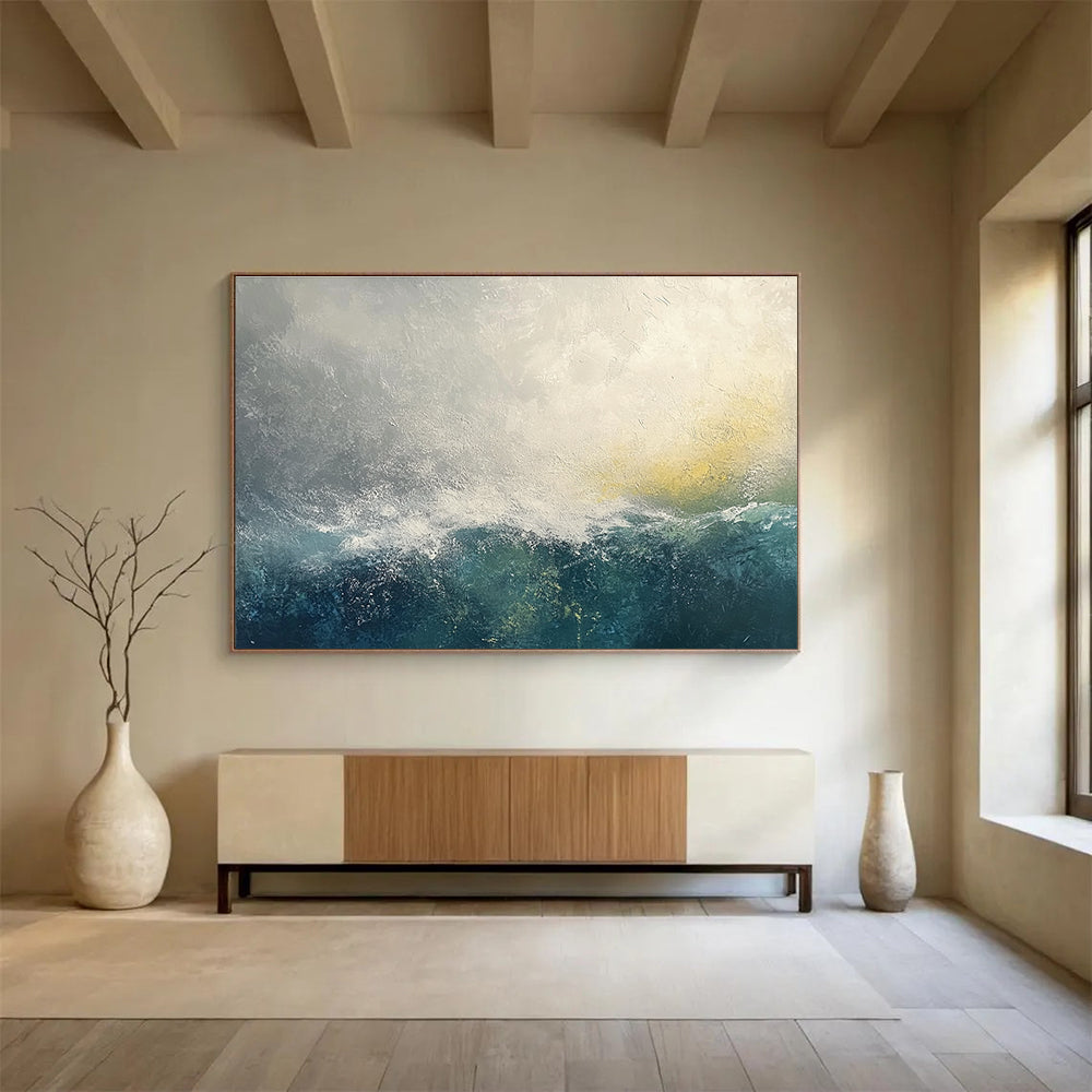 Gray and Blue Wave Abstract Painting with Subtle Textures ABS272