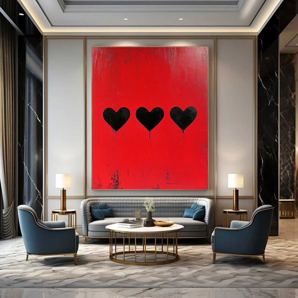 Red Hearts with Drips Edgy Abstract Painting GAB0325