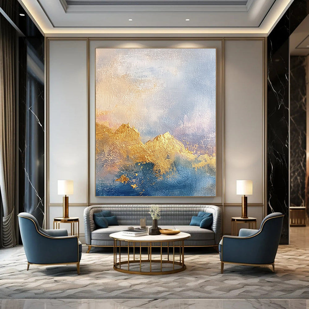Gold and Blue Mountain - Themed Abstract Painting for Adventure - Lover’s Studies GAB0926