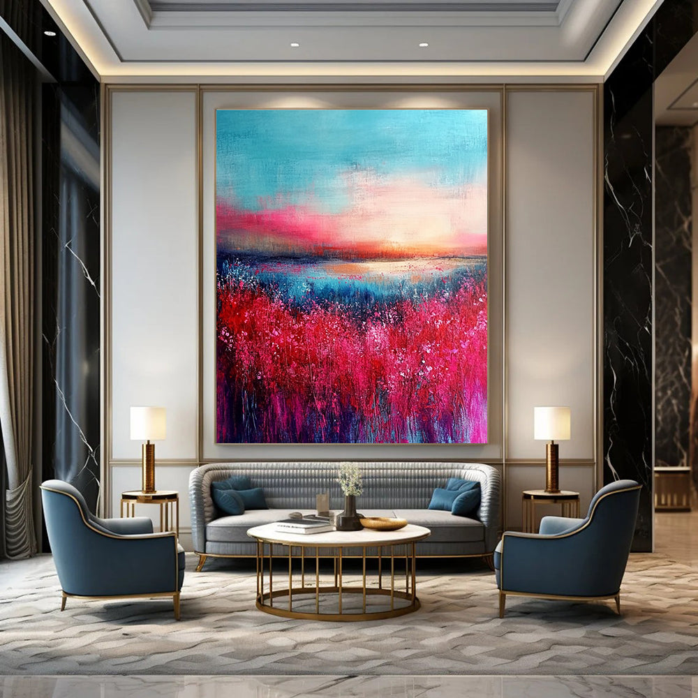 Flower Field Sunset Abstract - Romantic Landscape Art GAB0548