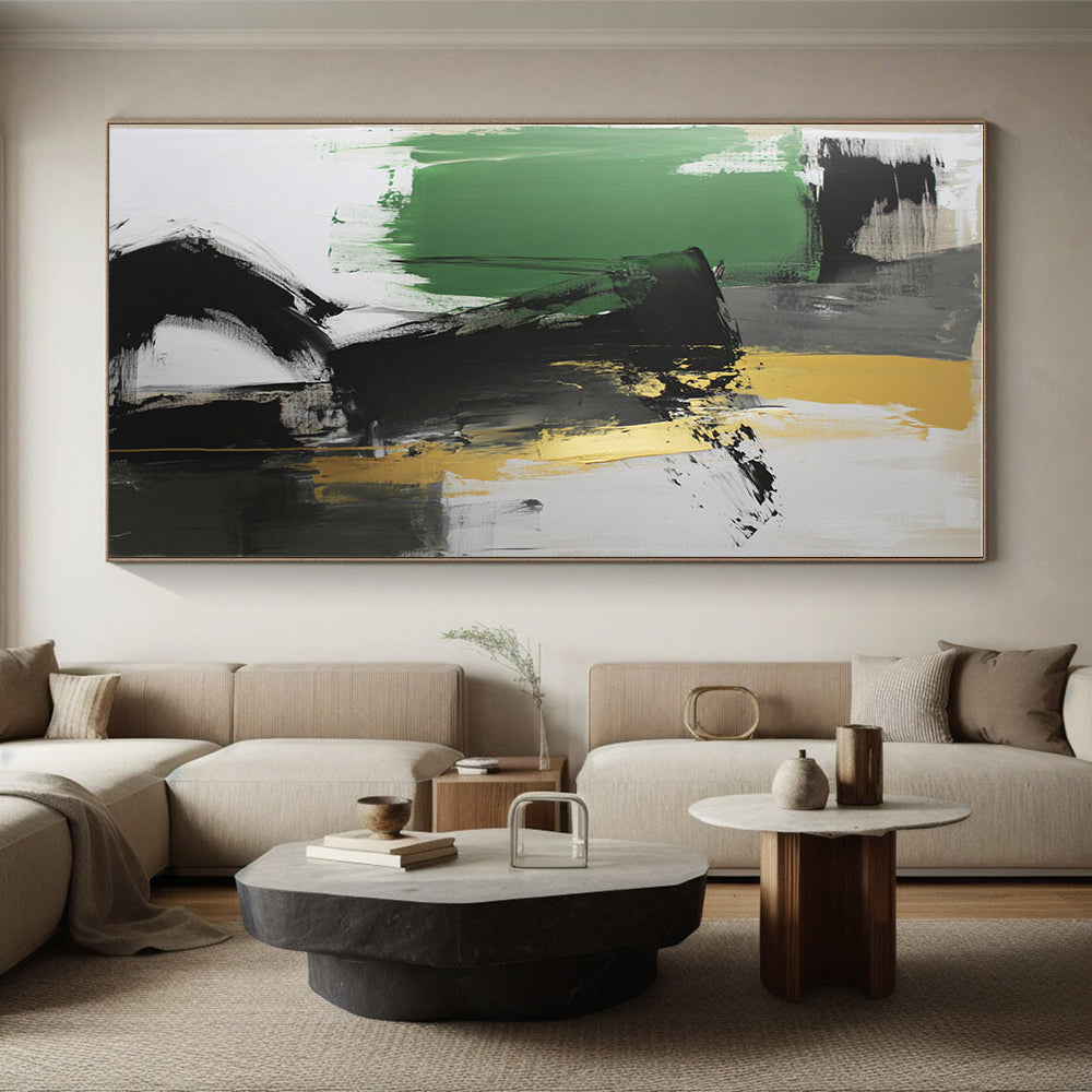 Green Gold Black Abstract Painting with Bold Textures WINK527