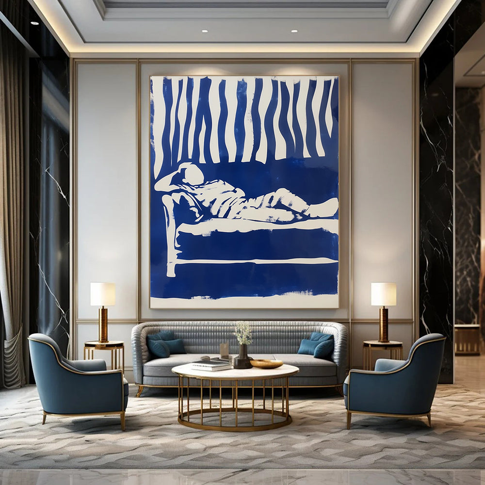 Blue and White Figure Minimalist Abstract Painting GAB0369