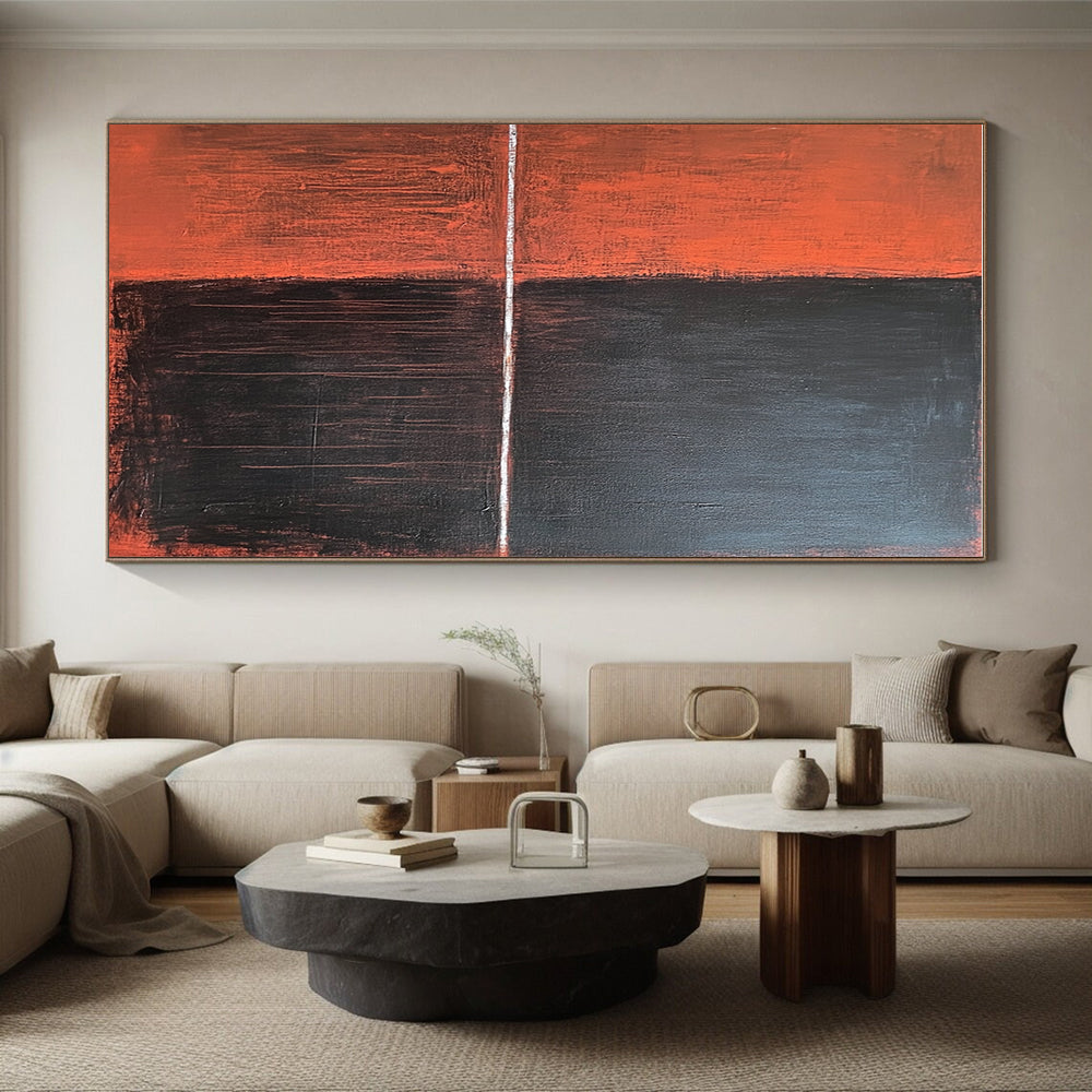 Orange and Black with White Line Abstract Painting with Bold Contrast WINK035
