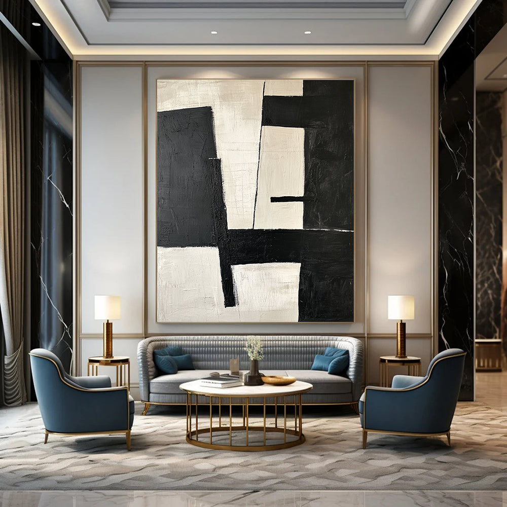 Black and White Minimalist Abstract Painting for Scandinavian - Style Homes GAB0885