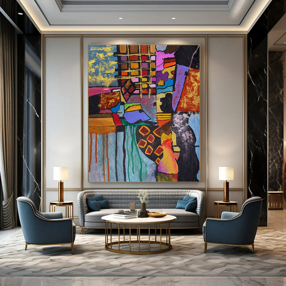 Colorful Geometric Abstract Painting for Trendy Retail Spaces HENG459