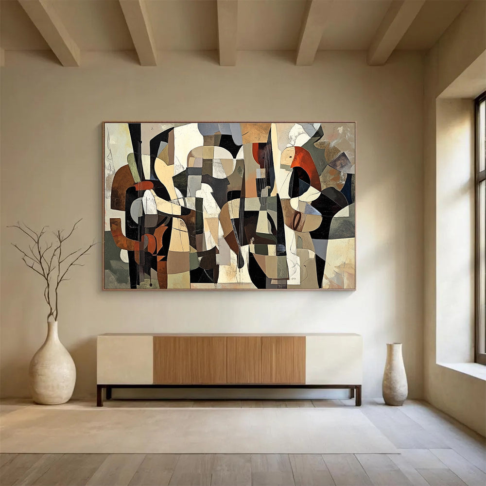 Cubist Musical Ensemble Abstract Painting with Intricate Layered Shapes ABS553