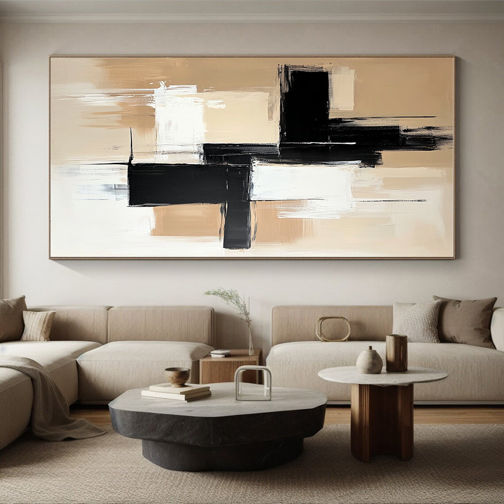 Bold Black and White Abstract Painting with Strong Geometry WINK803