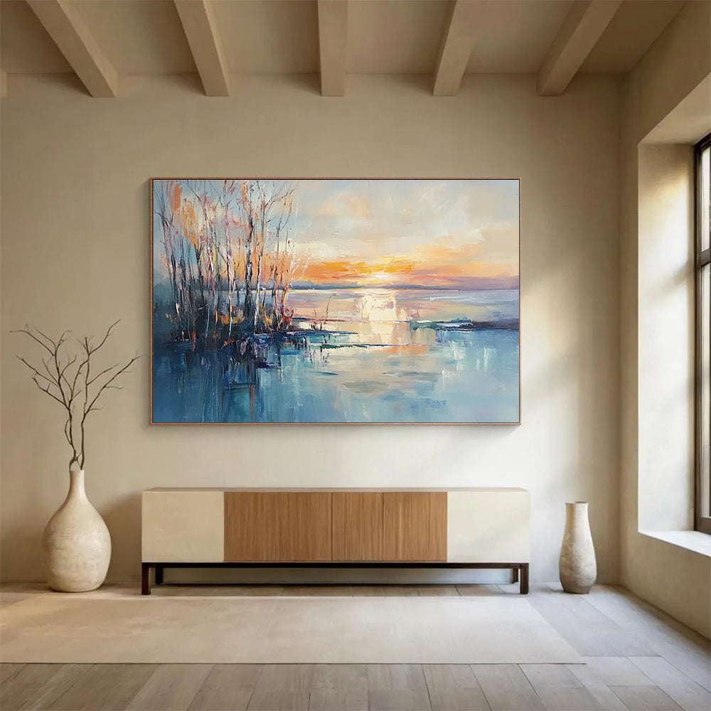 Lake Sunset with Trees Abstract Painting ABS292