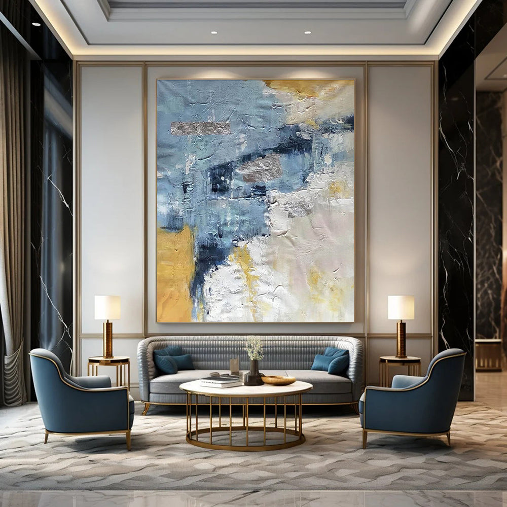 Chic Blue - Silver Abstract Layers Painting for Urban Interiors HENG255