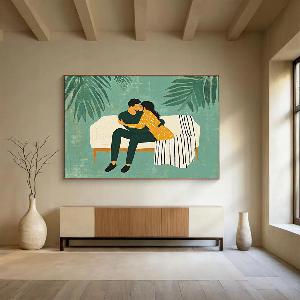 Intimate Couple on Sofa Painting with Warm Cozy Vibes ABS558