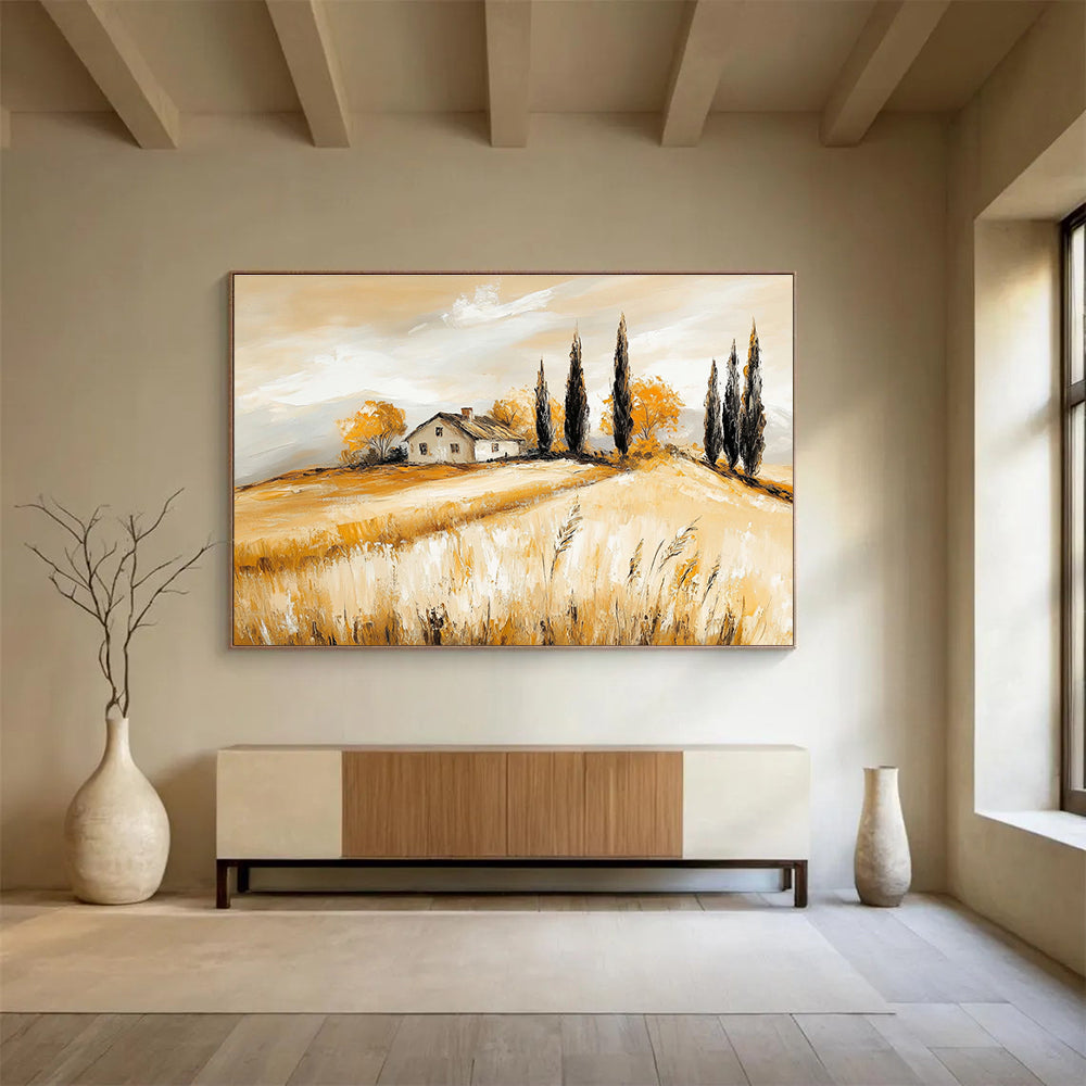 Warm - Toned Tuscan Countryside Abstract Painting ABS134