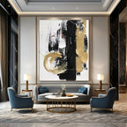 Black - Gold - White Abstract Expression Painting for Luxury Home Entrances HENG146