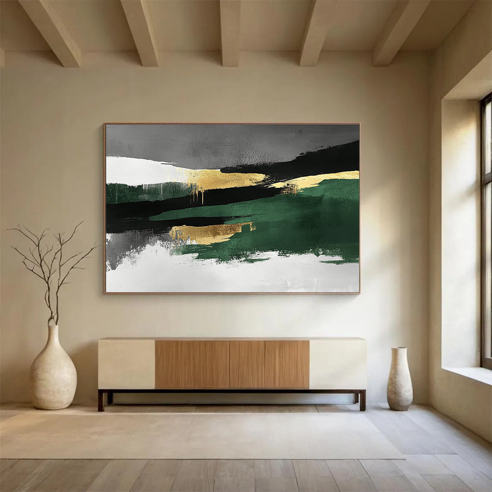 Green - Gold Abstract Landscape Fusion Painting ABS211