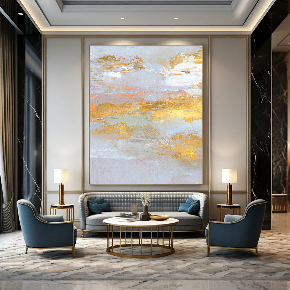 Gold - Accented Abstract Landscape Painting for Luxury Home Entrances HENG159