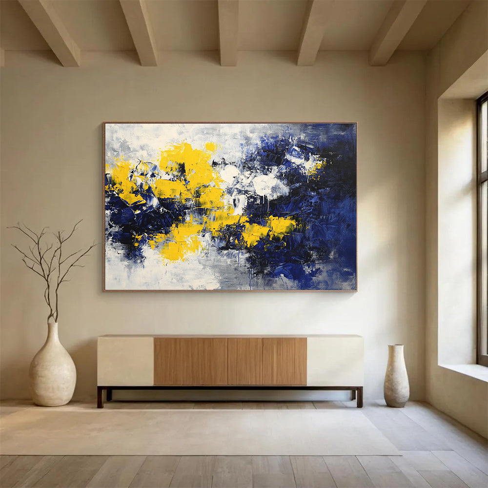 Dynamic Yellow and Blue Clash Abstract Painting ABS192