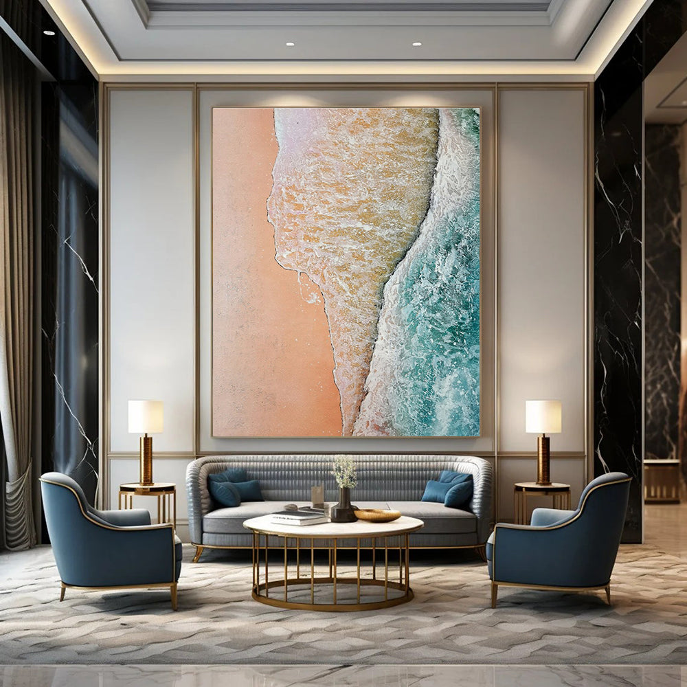 Aerial Beach View Abstract Painting for Coastal Home Bedrooms HENG044