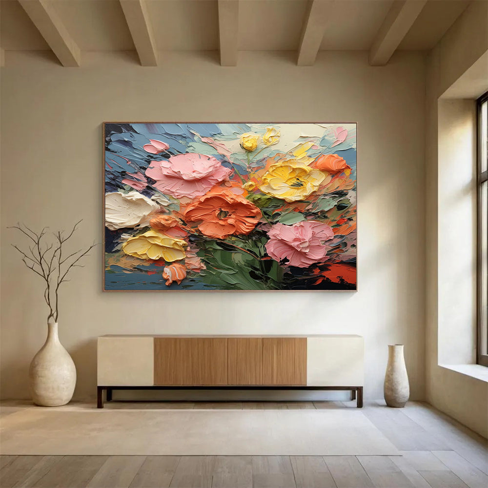 Textured Flower Bouquet Abstract Painting for Elegant Home Offices YHT295