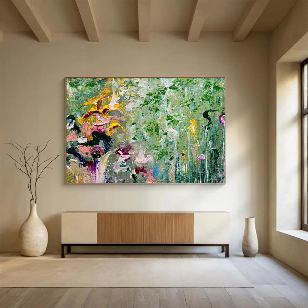 Floral Abstract in Green Painting for Charming Garden Cafes YHT336