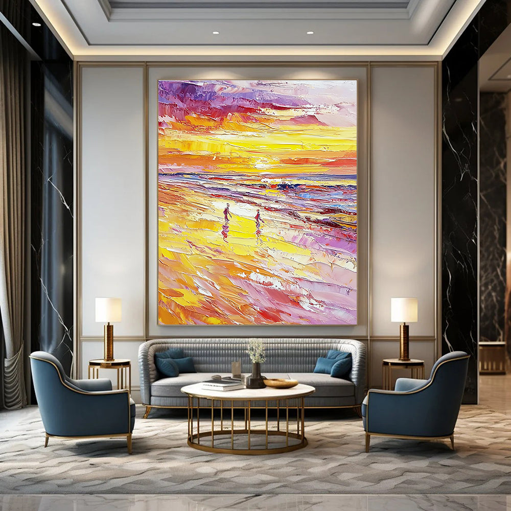 Beach Sunset Walk - Romantic Seascape Abstract Painting GAB0570