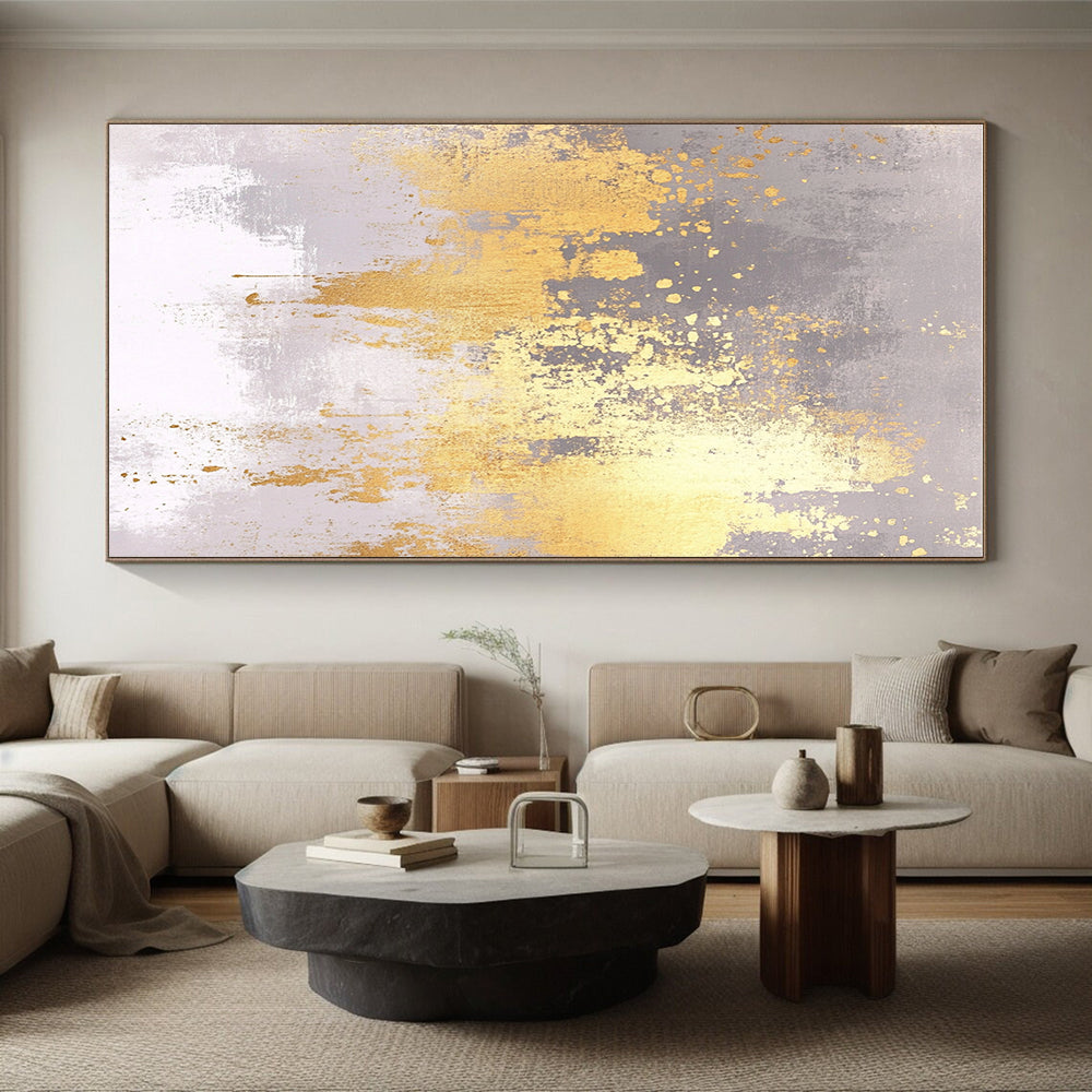 Gray - Gold Abstract Splatter Painting with Edgy Glamour WINK419