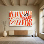 Relaxed Woman on Stripes: Carefree Summer Vibes Abstract Painting ABS164