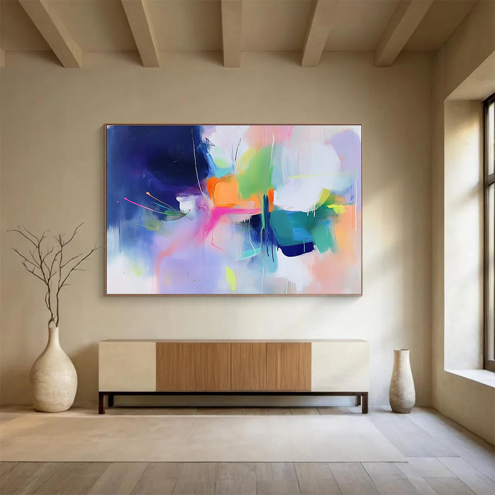 Purple - Centric Colorful Abstract Painting with Vibrant, Harmonious Drips ABS470