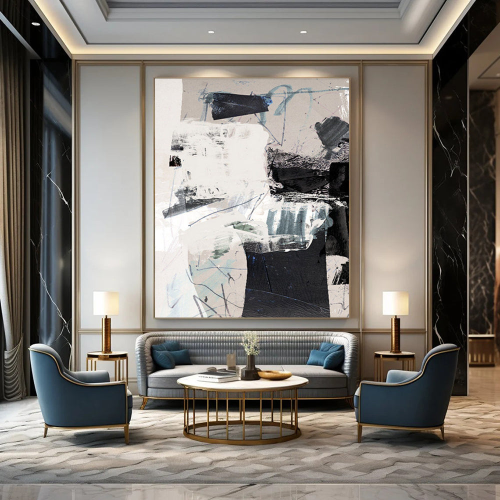 Mixed Media Black - White Abstract Painting for Industrial - Chic Lofts HENG194